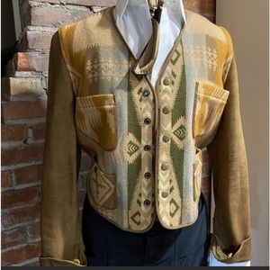 RALPH LAUREN Western Southwestern Wool Blanket & Soft Leather Jacket L Rare Nice